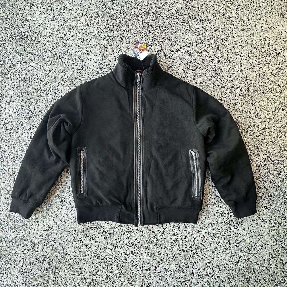 Robert Graham Vegan Suede Bomber Jacket Mens Large Black Full Zip Lined Quilted
